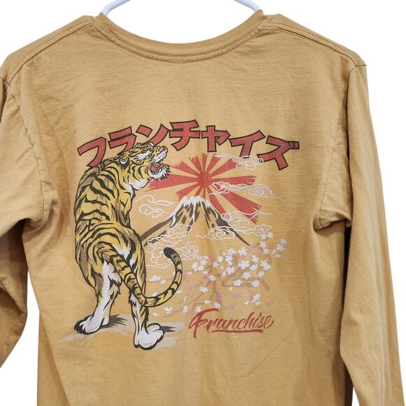 SLC Los Angeles Long Sleeve T-Shirt Crew Neck Japanese Tiger Print Tan Sz Small - Picture 3 of 7
